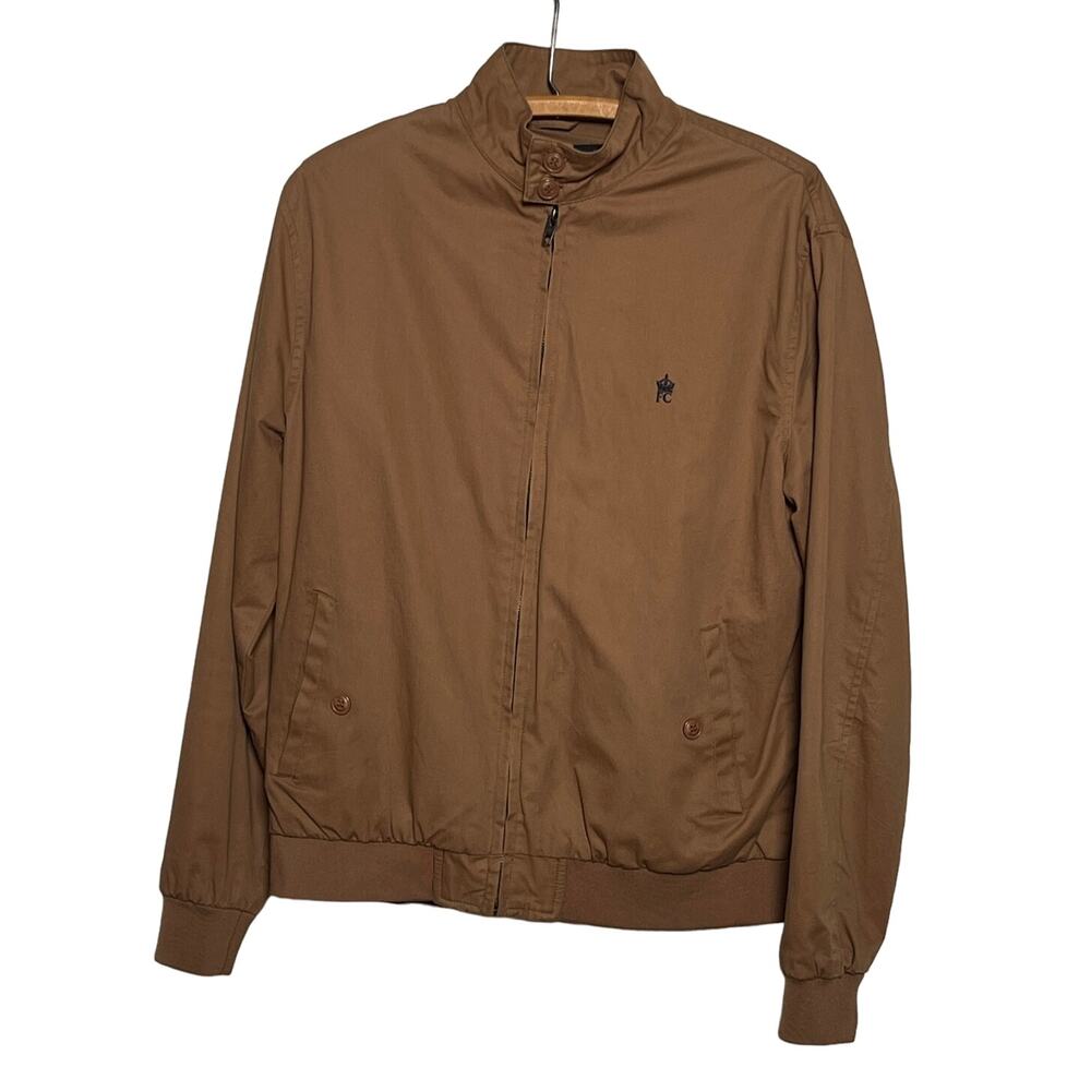 French Connection men's unisex tan cotton bomber jacket L